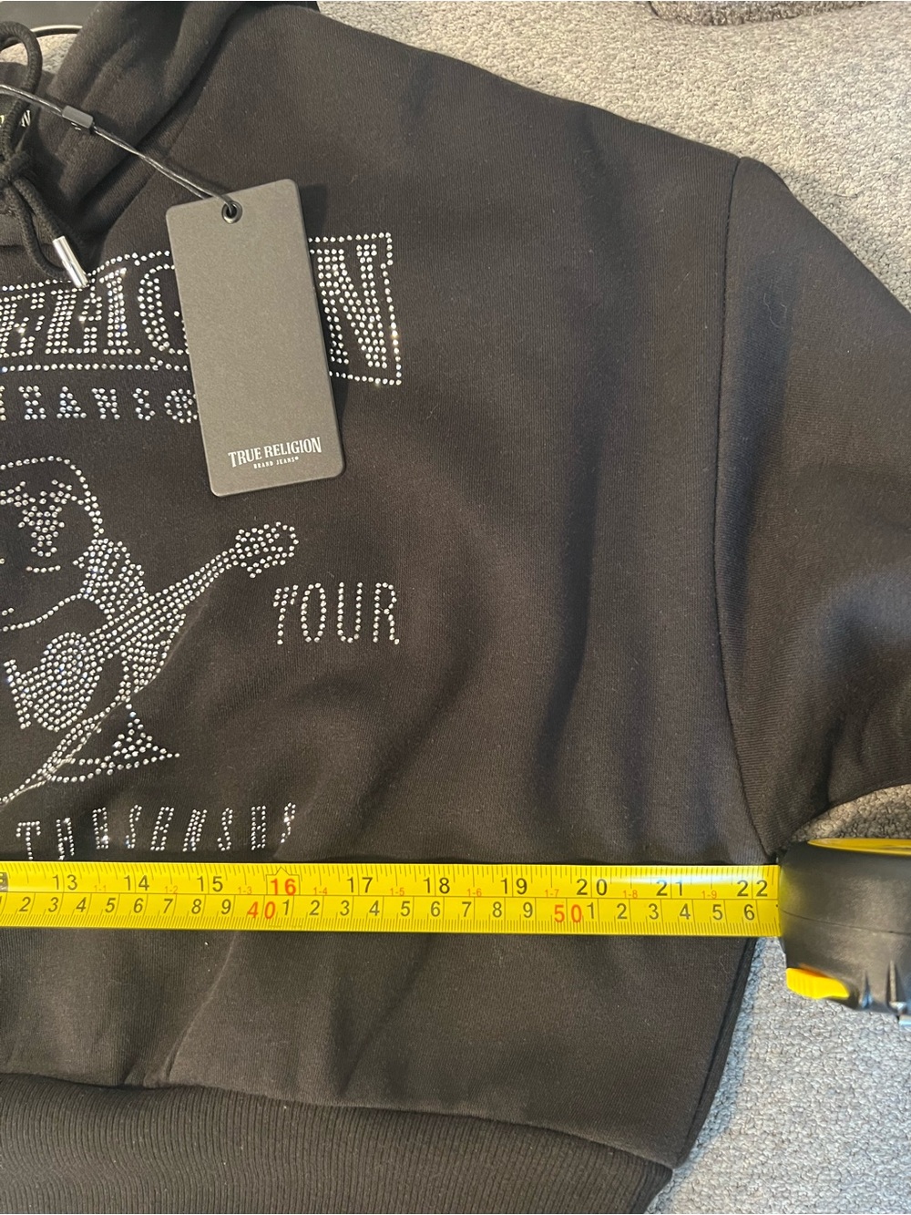 True Religion Black Rhinestone Logo Crewneck Hoodie - Picture 7 of 9